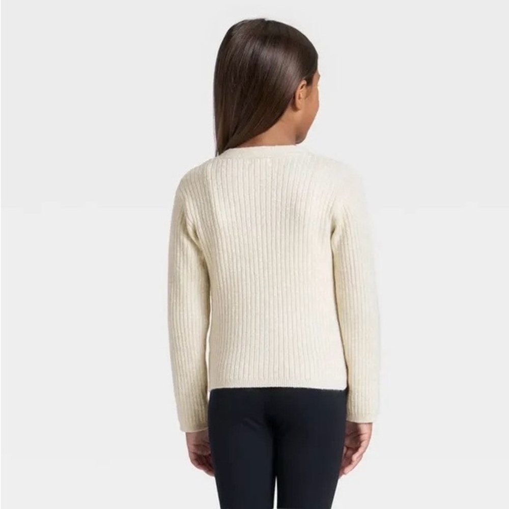NWT Cat & Jack Girl's Ribbed Bow V-Neck Cardigan- Cream L (10/12) - Picture 2 of 8